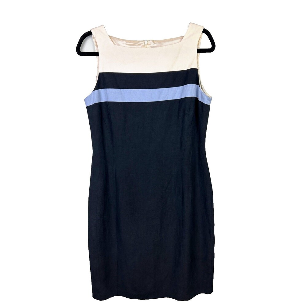 Jones New York Linen & Silk Blue Colorblock Sheath Dress Sleeveless Women 10 EUC